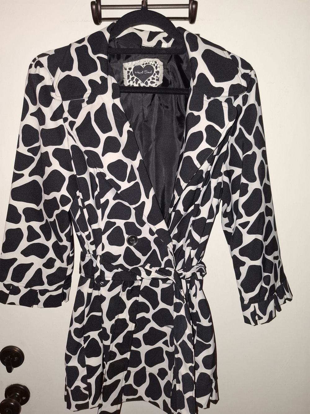 HeartSoul Women's Black/White Animal Print Belted Lined Blazer Jacket - Picture 2 of 5